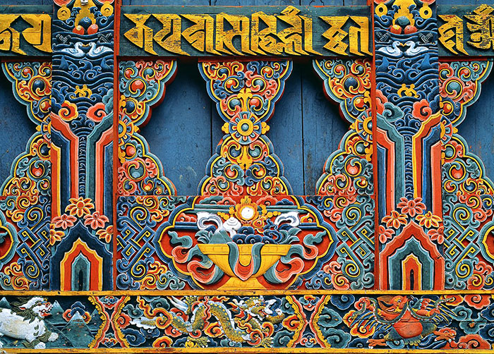 Carved wooden panel in Bhutan