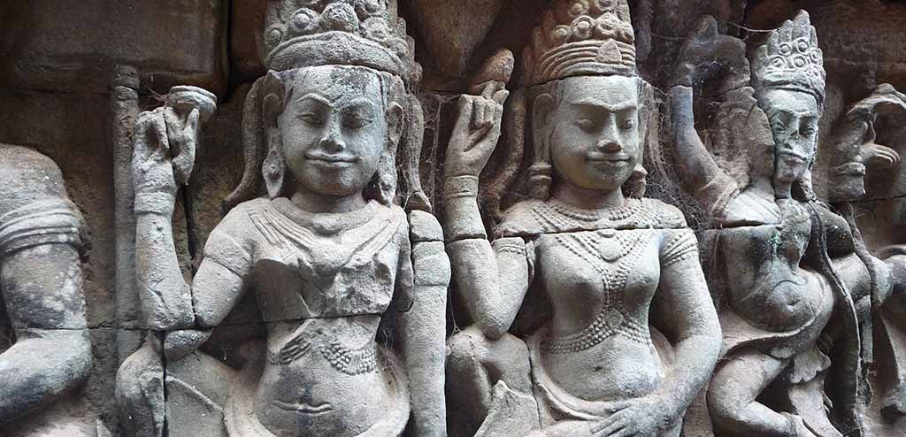 Carved faces at Angkor Thom, Cambodia