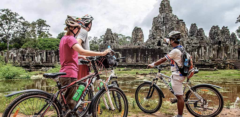 Cycling tour of Angkor temple complex in Cambodia