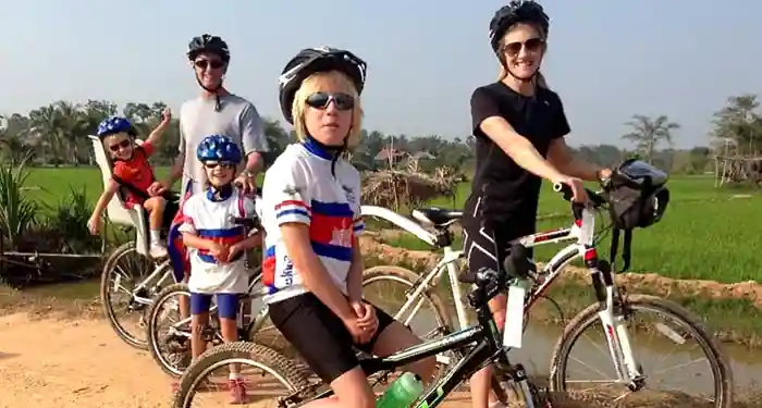 Family cycling tour of Angkor in Cambodia
