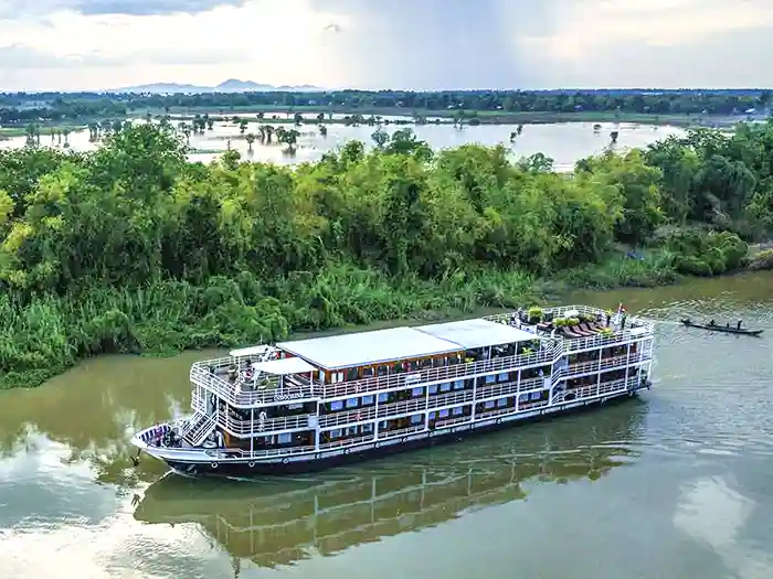Mekong River cruise ship from the air.