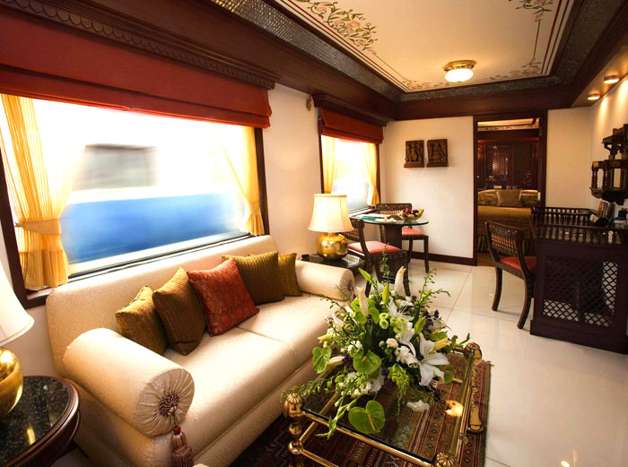 Luxury train suite lounge on Maharajas express