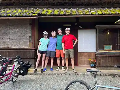 Family on cycling tour in Tango Peninsula, Japan