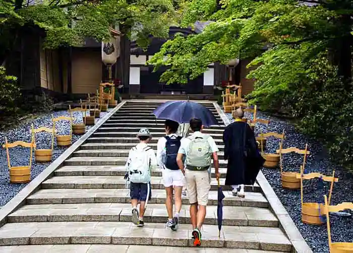 Family entering a Zen temple in Koyasan, Japan
