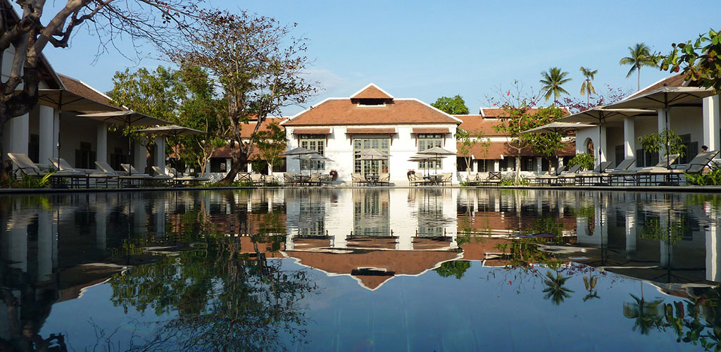 Amantaka luxury hotel pool in Luang Prabang, laos