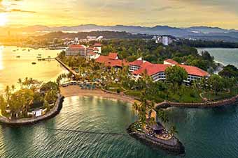 Aerial photo of the Shangri La's Tanjung Aru Resort in Borneo