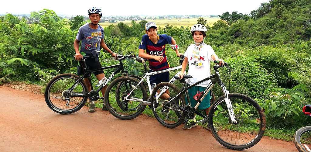 Family cycling tour on Inle Lake, Myanmar