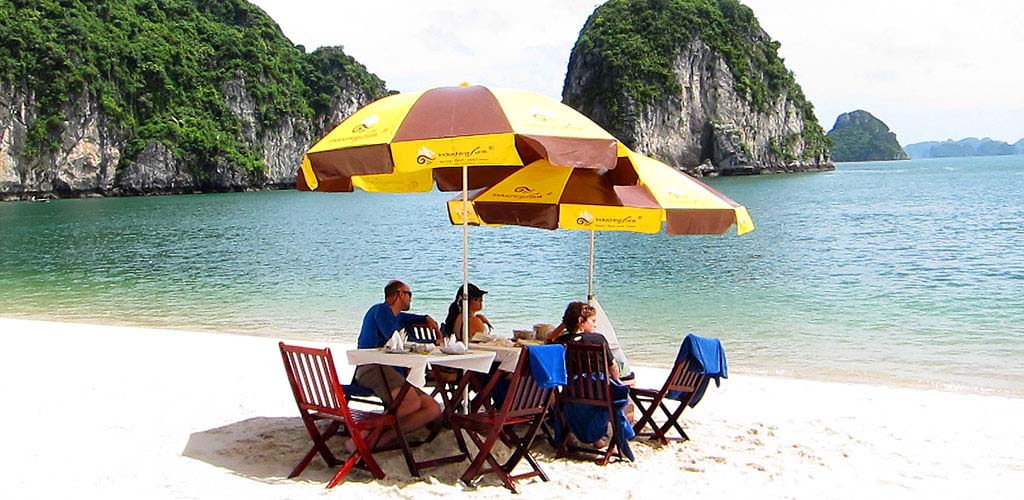 Halong Bay Vietnam private family tour beach dining