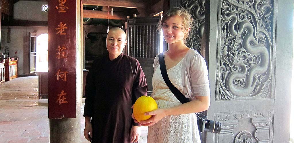 Meeting with monk in Hue, Vietnam during Vietnam family trip