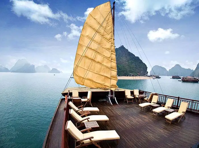 View from Halong Bay luxury cruise ship on Halong Bay, Vietnam