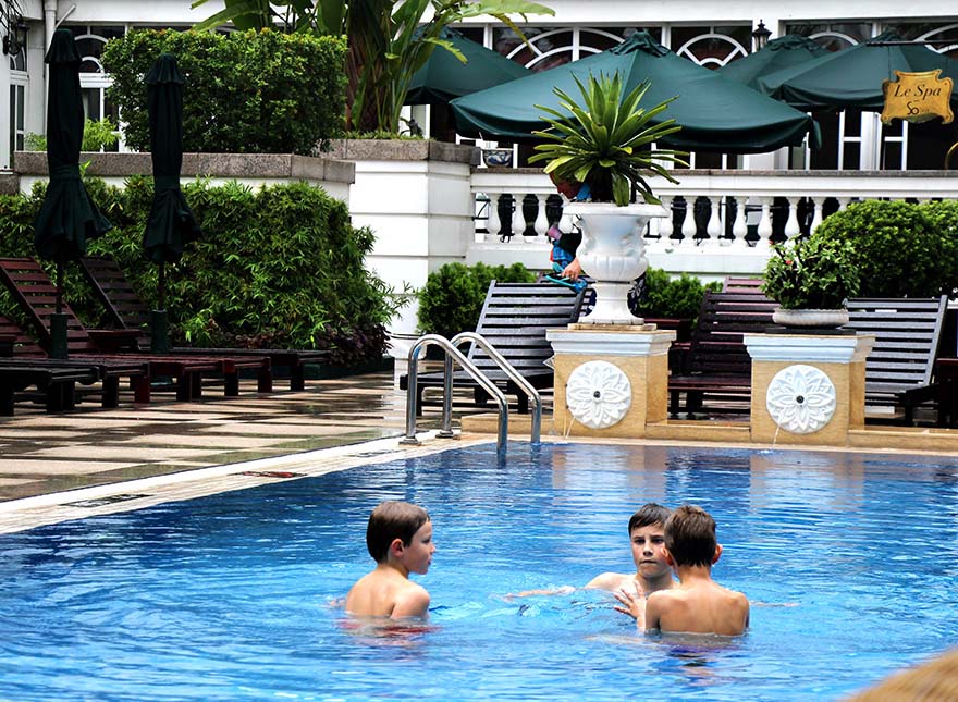 Children in pool at the Hanoi Metropole in Hanoi, Vietnam.