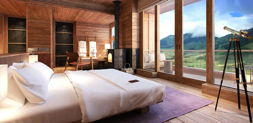 Inside of a  luxury hotel room in Bhutan