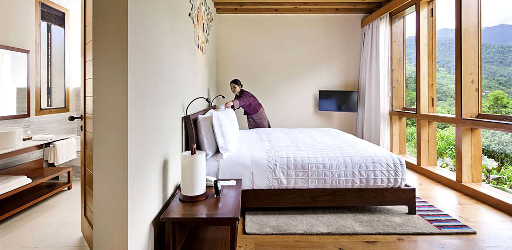 Inside of a  luxury hotel room in punakha , Bhutan