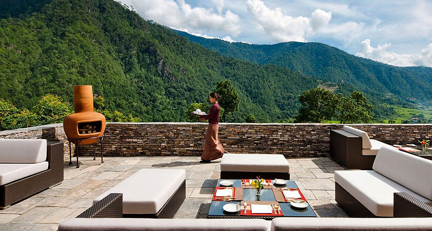 Amankora Bhutan exterior terrace view