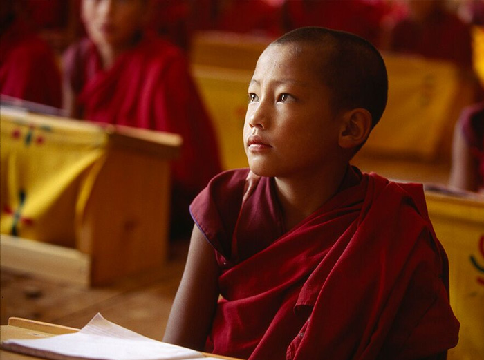 Children learning at monastery of Bhutan
