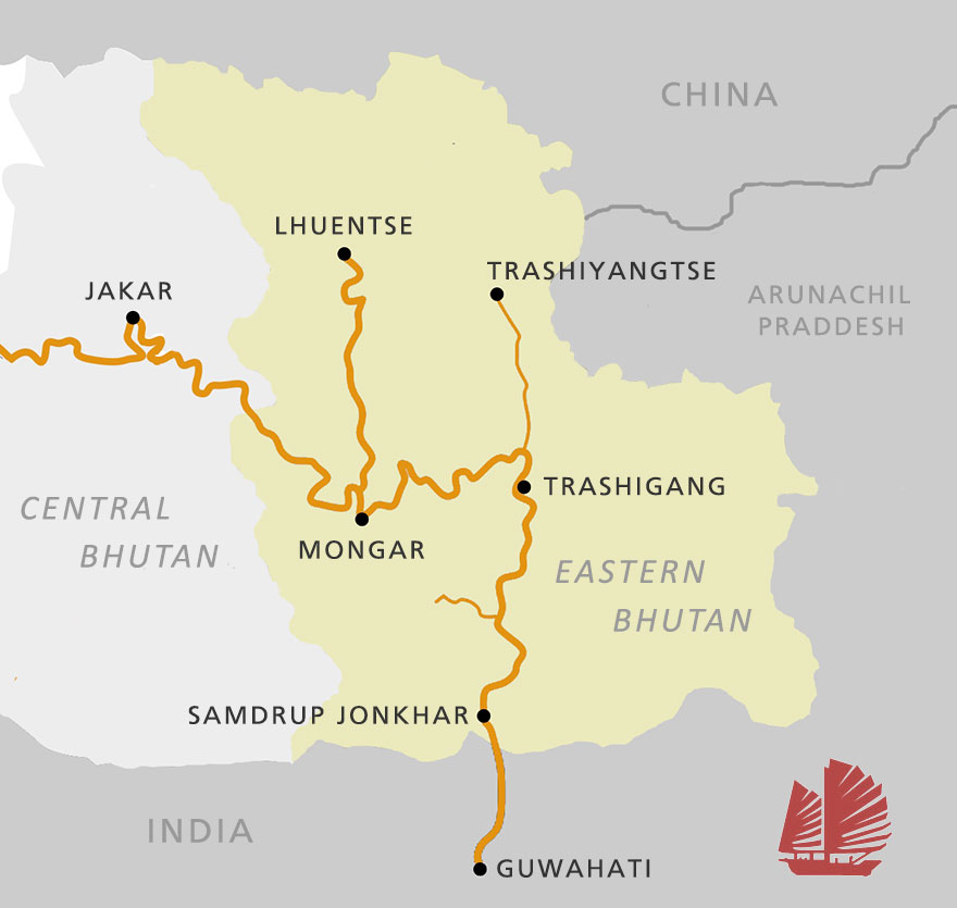 Eastern Bhutan travel map
