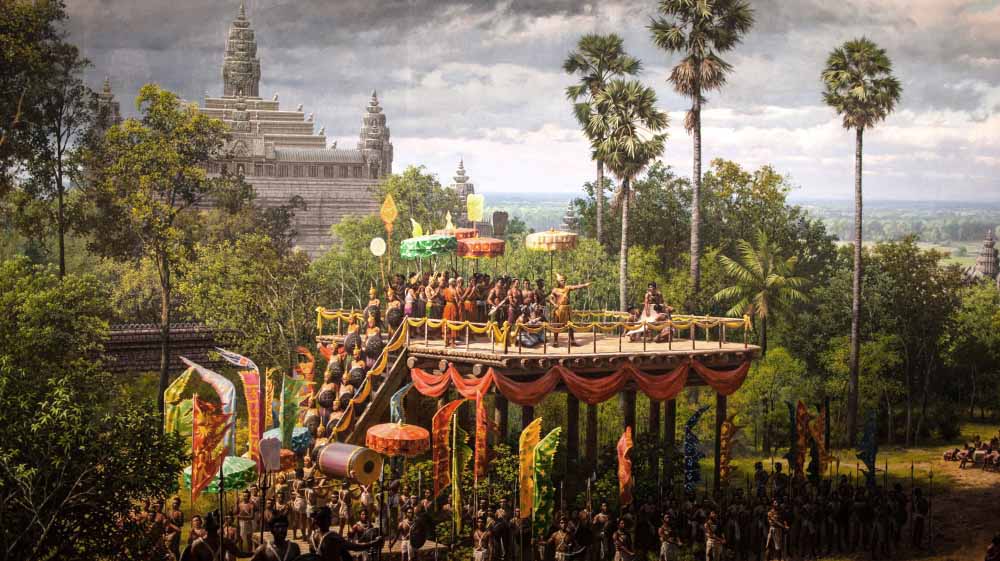 Scene from Angkor Panorama musuem in Siem Reap, Cambodia