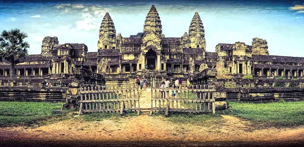 Rear panorama of Angkor Wat temple in Cambodia