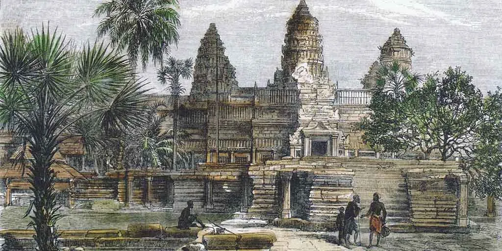 Sketch of Angkor by early French explorer Henri Mouhot