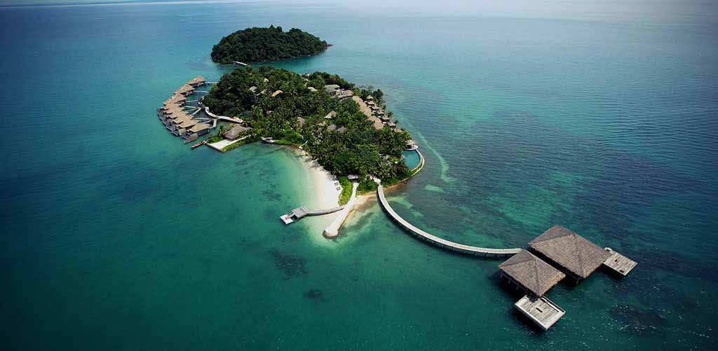 Aerial view of Song Saa Private Island and Resort in southern Cambodia