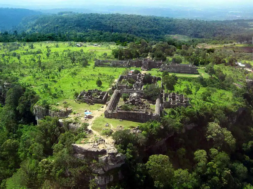 Helicopter flying over the temple of Preah Vihear, Cambodia