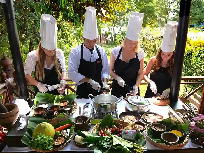 Girl students in a cooking class in Siem Reap, Cambodia