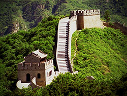 Section of Great Wall of China with fort