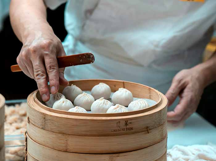 Preparing dumplings in Shanghai