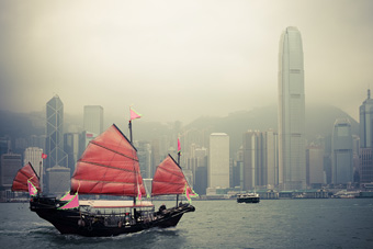 Traditional junk cruising on Hong Kong Bay