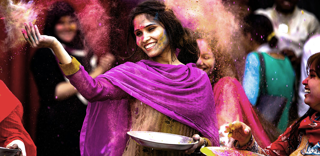 Woman at Holi festival in India