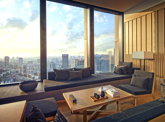 View from suite room at the Aman Urban Sanctuary in Tokyo