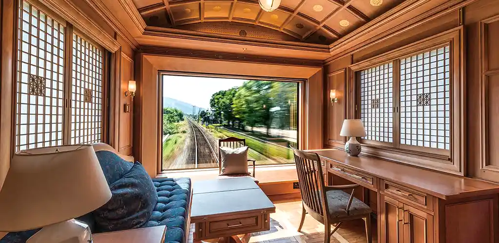Deluxe Suite view car on Seven Stars Luxury train in Kyushu, Japan