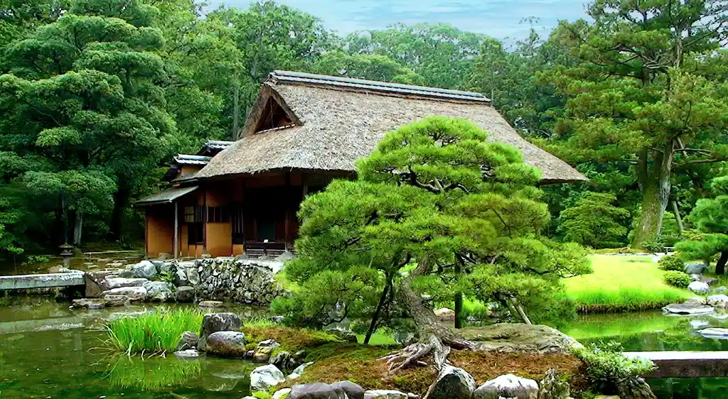 Katsura Imperial Villa garden pond in Kyoto