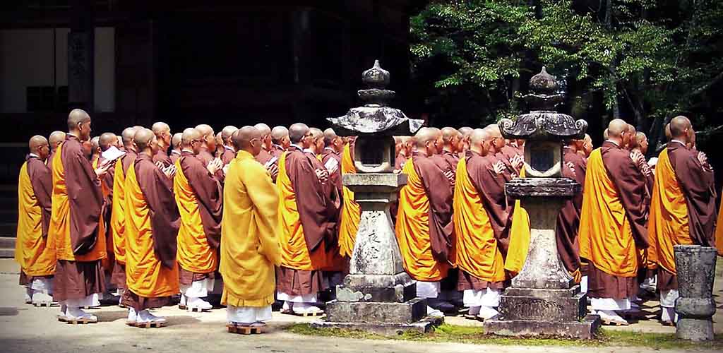 Monks praying in Koyasan, Mount Koya, Japan