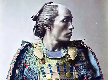 Colorized photograph of the last samurai in Japan