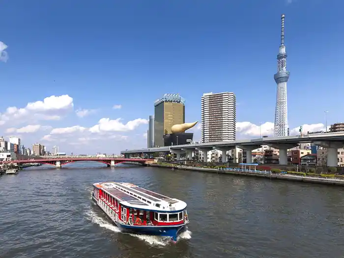 Sumida River taki ferry boat in Tokyo, Japan