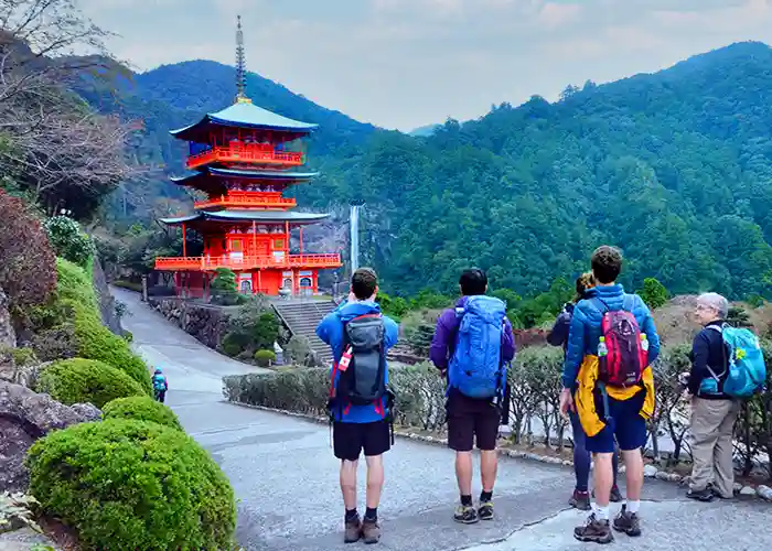 Family hiking pilgrimage trail in Japan