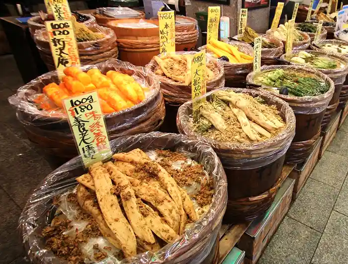 Nishiki foods market goods, Kyoto, Japan