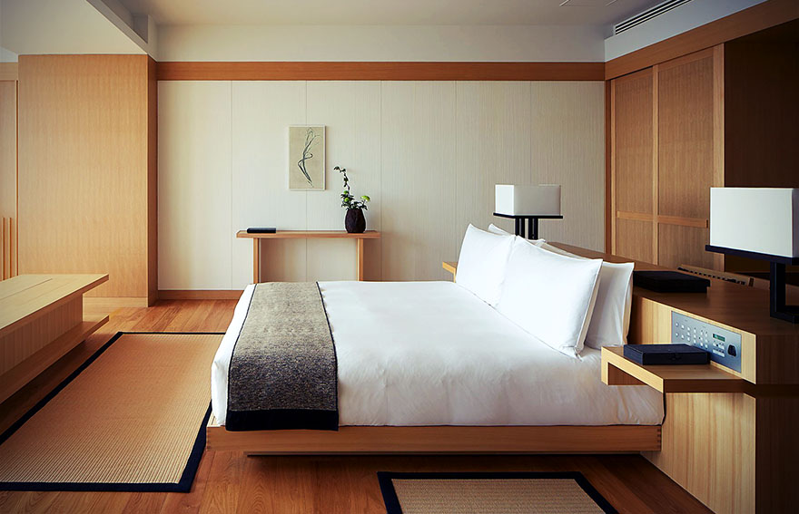 Suite bedroom at the Aman Urban Sanctuary in Tokyo, Japan