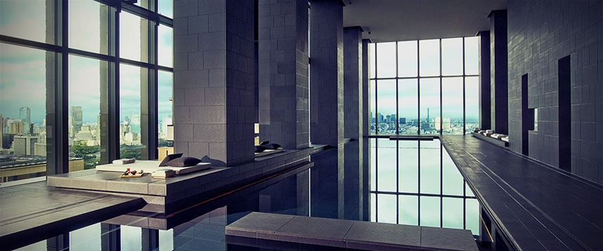 Swimming pool at the Aman luxury hotel in Tokyo, Japan