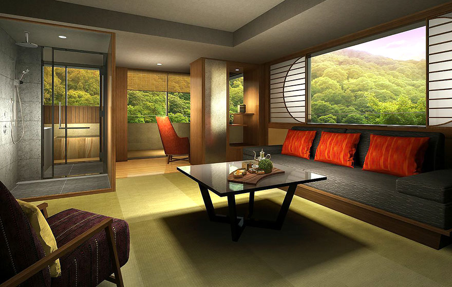 Suite room at the Suiran luxury ryokan in Kyoto, Japan