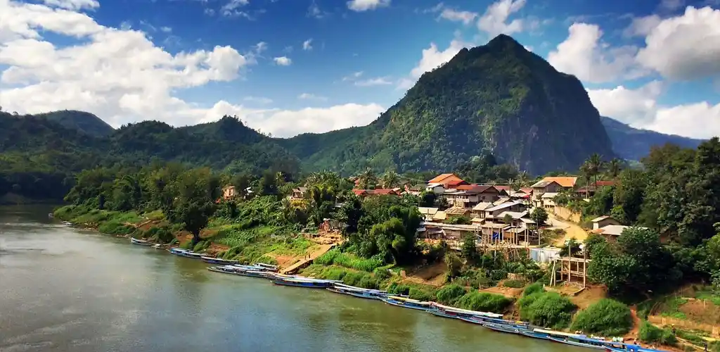 Aerial view of Nong Khiaw, Laos
