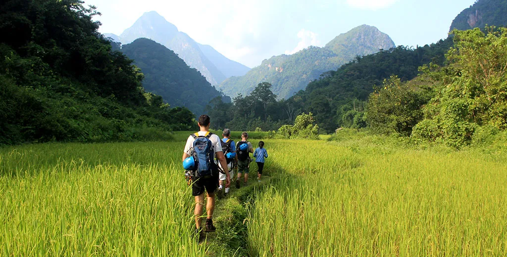 Hiking a valley in northern Laos