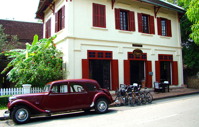 Vintage car and colonial building in Luang Prabang, Laos