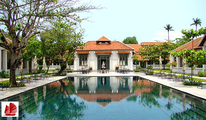 Pool at luxury hotel Amantaka in Luang Prabang, Laos