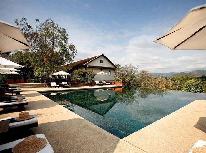 Infinity pool at La Residence Phuo Vao luxury hotel in Luang Prabang, Laos