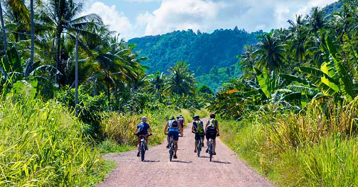 Mountain biking tour group in Sabah, Borneo