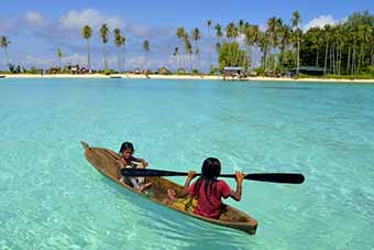 Children kayaking in Sabah, Borneo