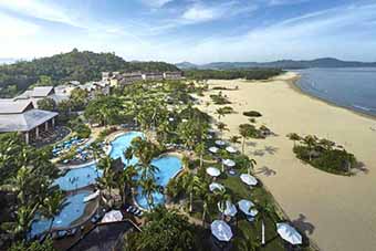 Aerial photo of Kota Kinablu coast and Rasa Ria resort, Borneo