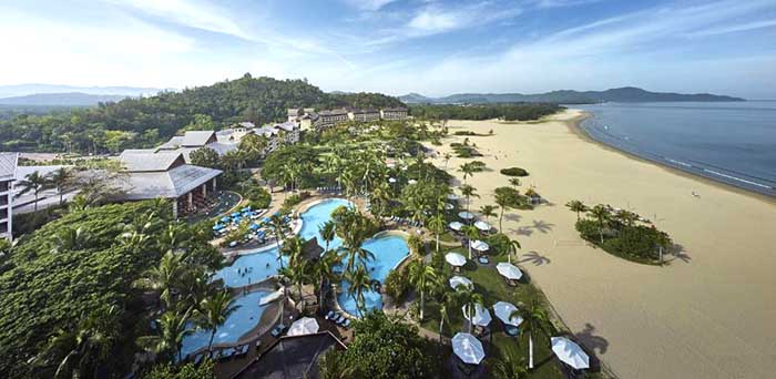 The Rasa Ria Luxury Beach Resort in Borneo from the air